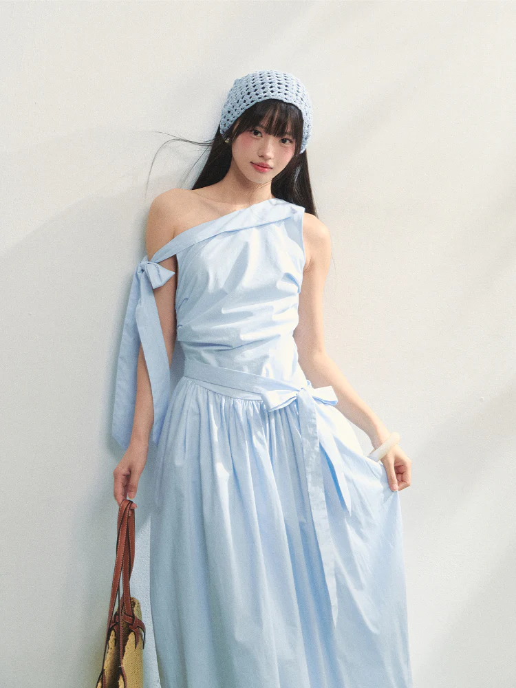 Off-the-Shoulder Bow Flower Bud Dress