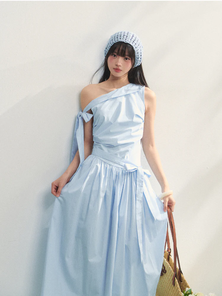 Off-the-Shoulder Bow Flower Bud Dress