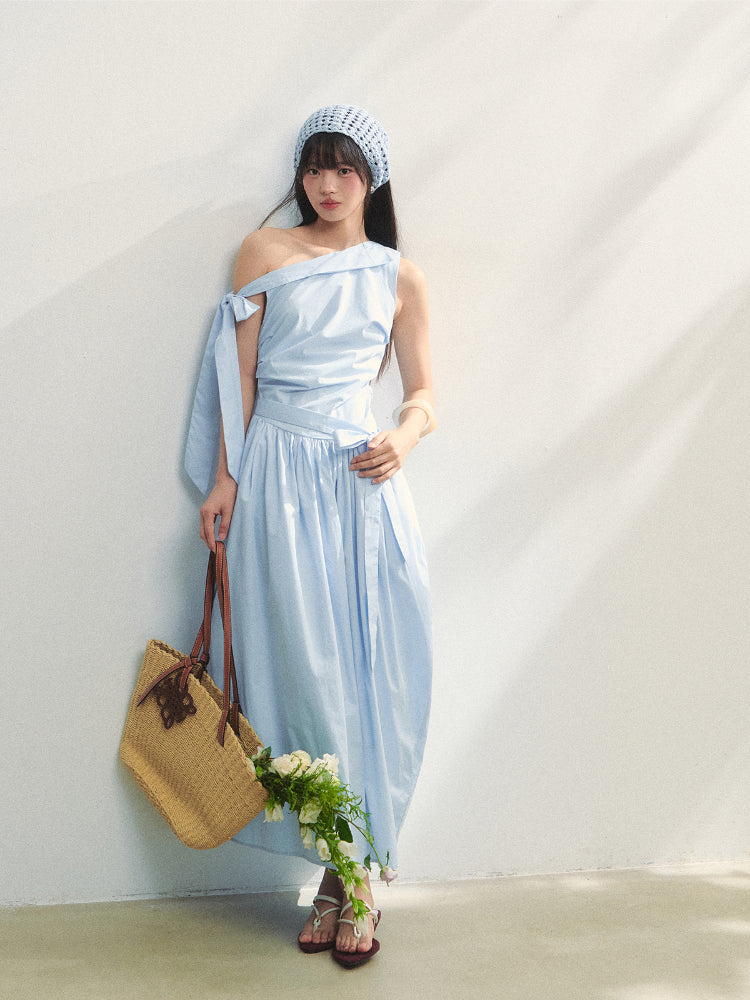 Off-the-Shoulder Bow Flower Bud Dress