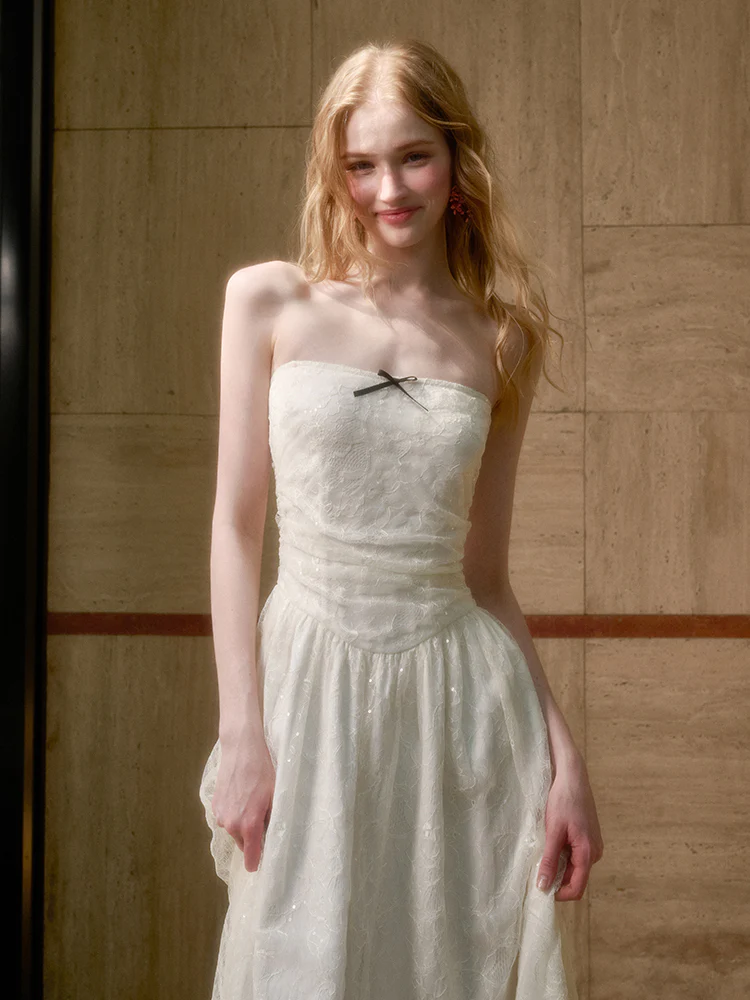 Lace Sequin Shimmer Waist - Cinching Camisole Dress