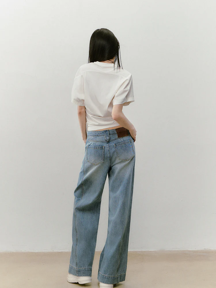 Large-sleeve Waist-fitted Crew Neck T-shirt