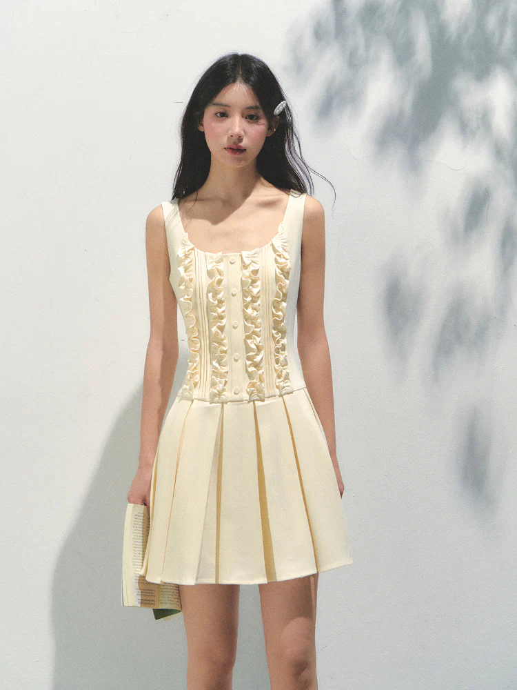 Detachable Sailor-collar Pleated Dress