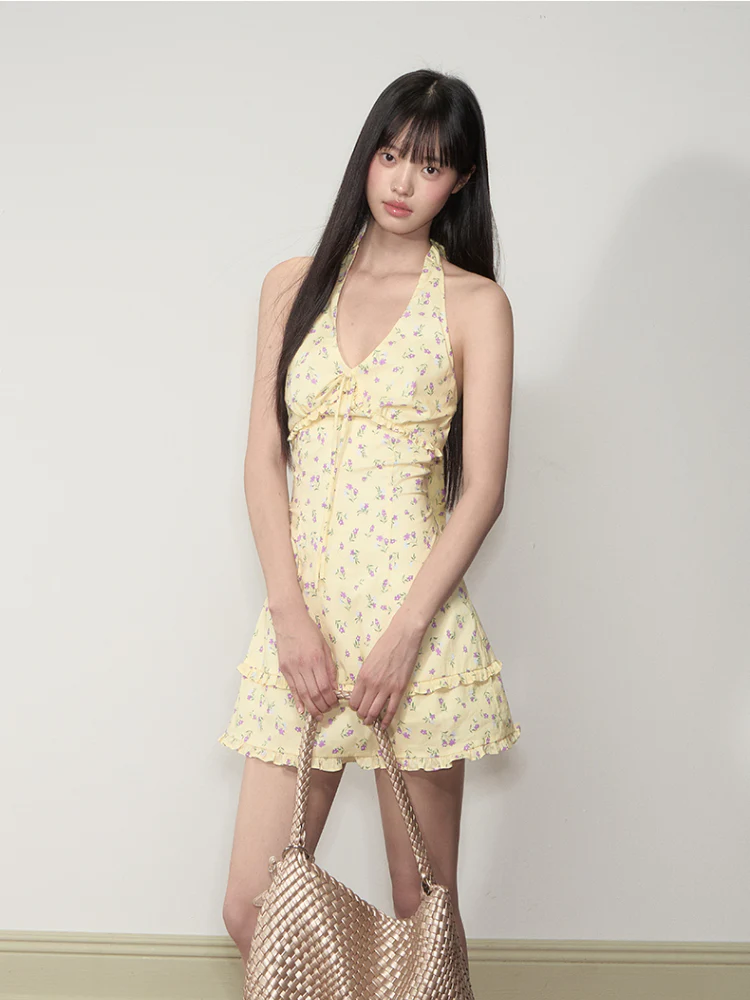 Ruffled Halter Strapless Dress