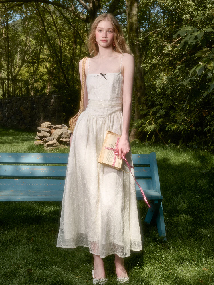 Lace Sequin Shimmer Waist - Cinching Camisole Dress