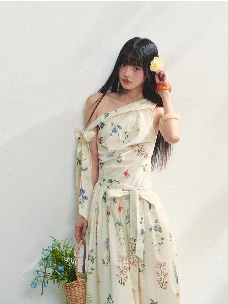 Off-the-Shoulder Bow Flower Bud Dress