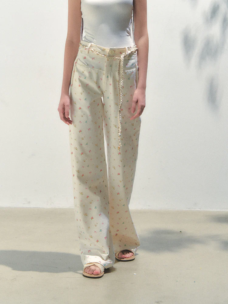 Ocean Print Straight-leg Pants