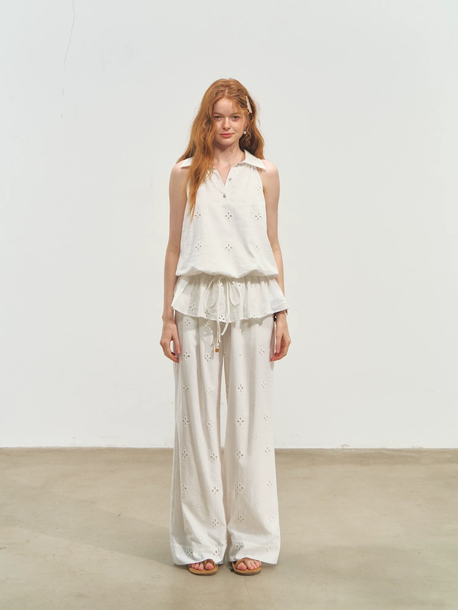 High-Waisted Drawstring Straight Wide-Leg Pants