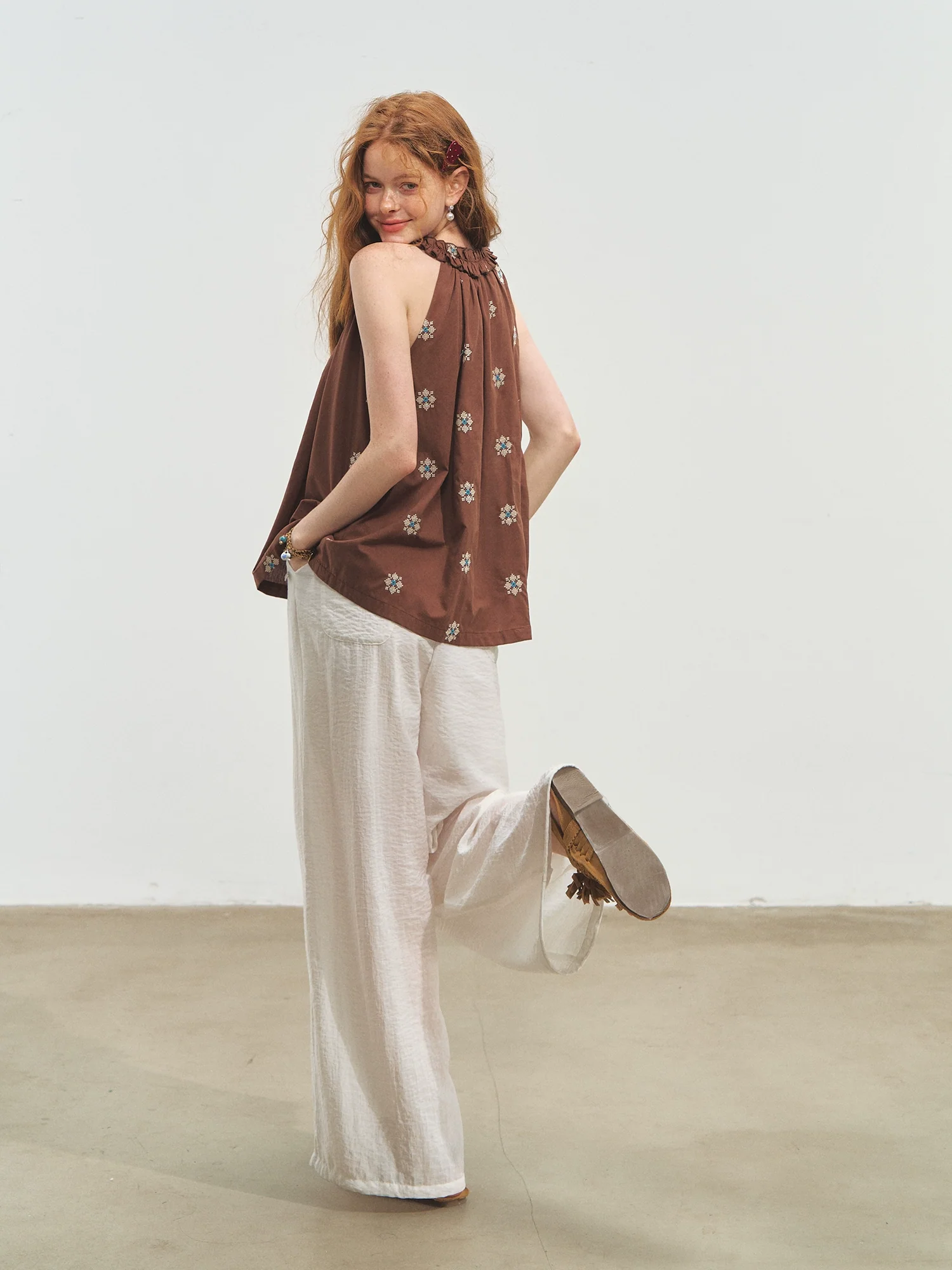 Polka Dot Halter V-neck Tank Top