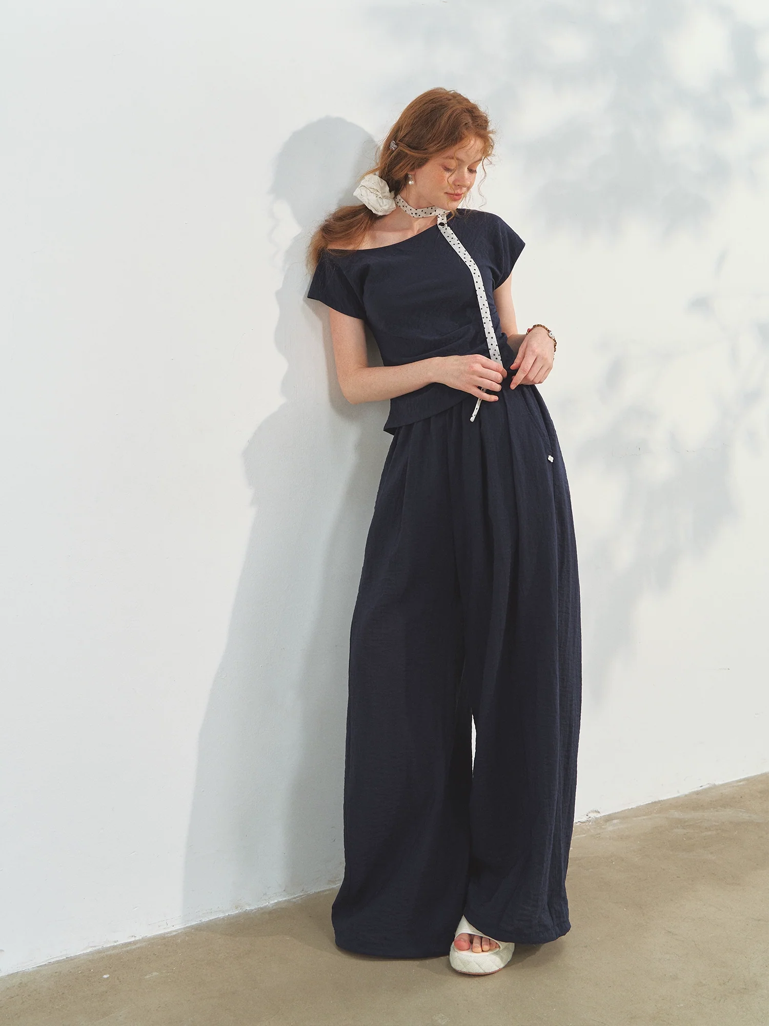 Draped Lazy Asymmetric Shoulder Convertible Top Set