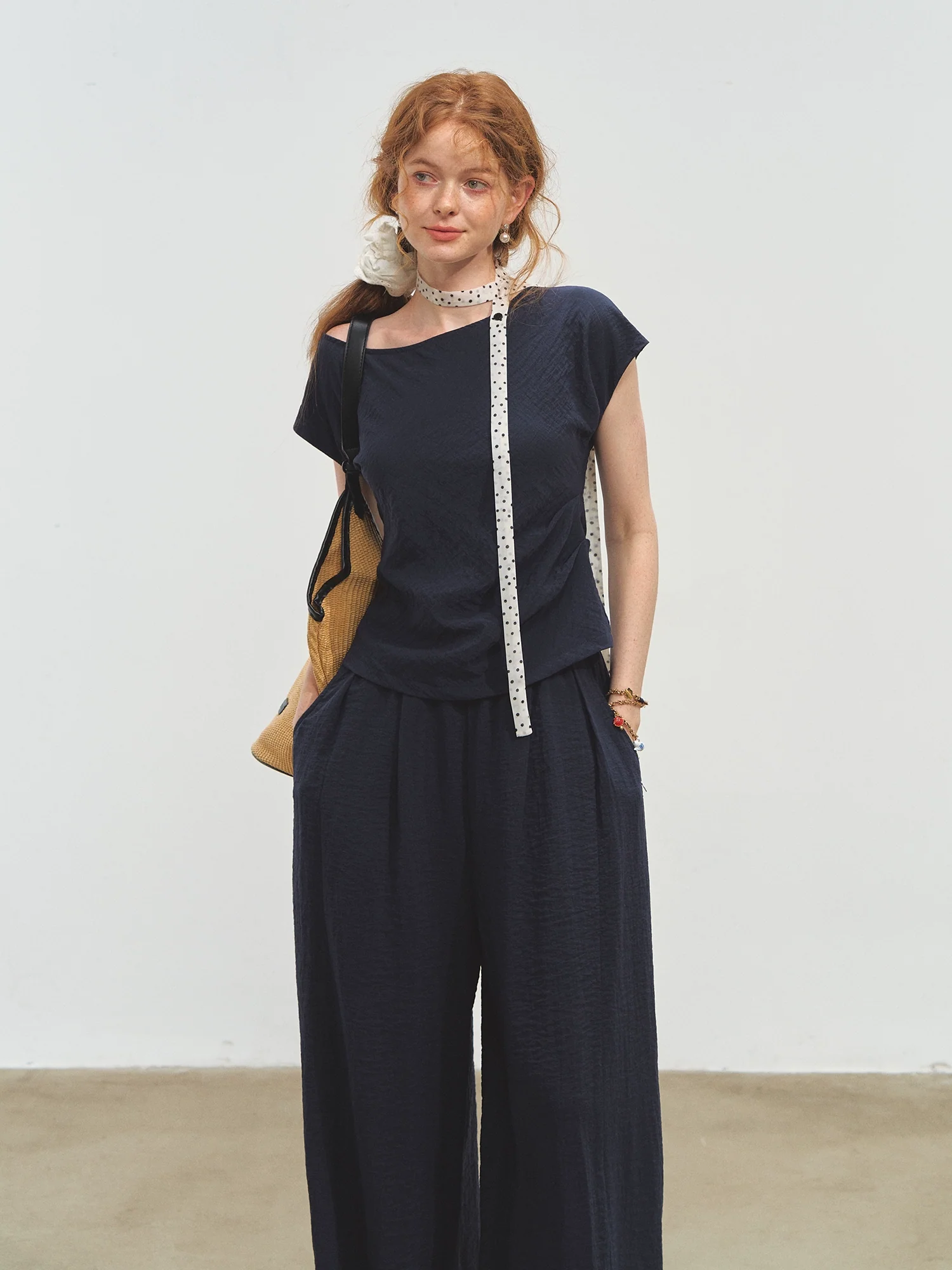 Draped Lazy Asymmetric Shoulder Convertible Top Set