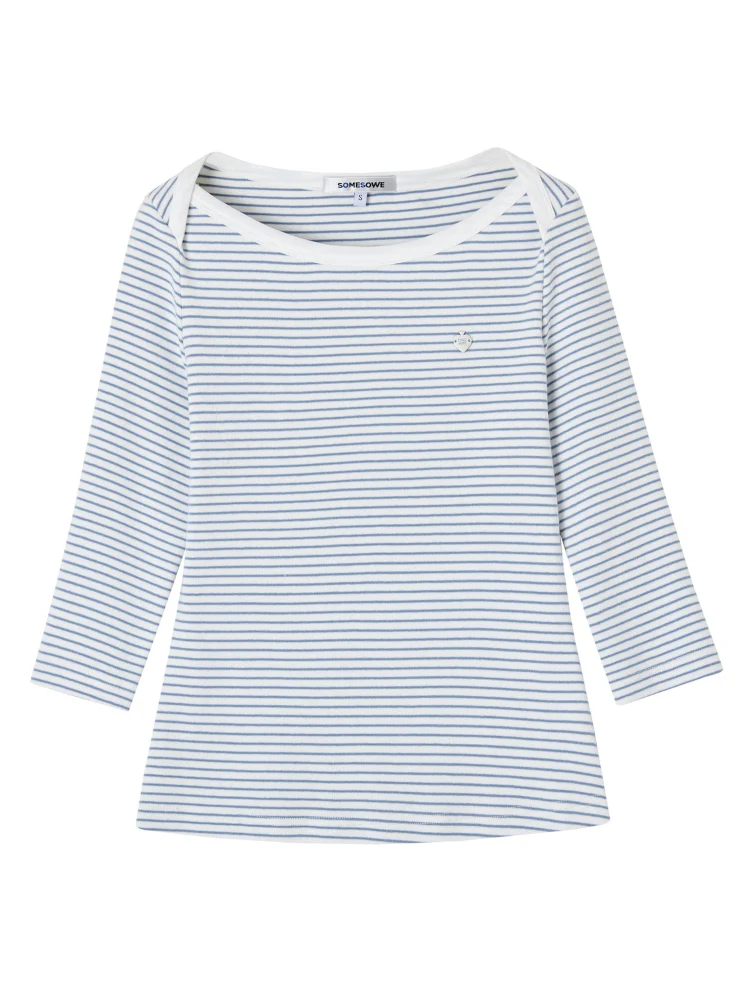 Envelope Neck Mid-sleeve Striped T-Shirt