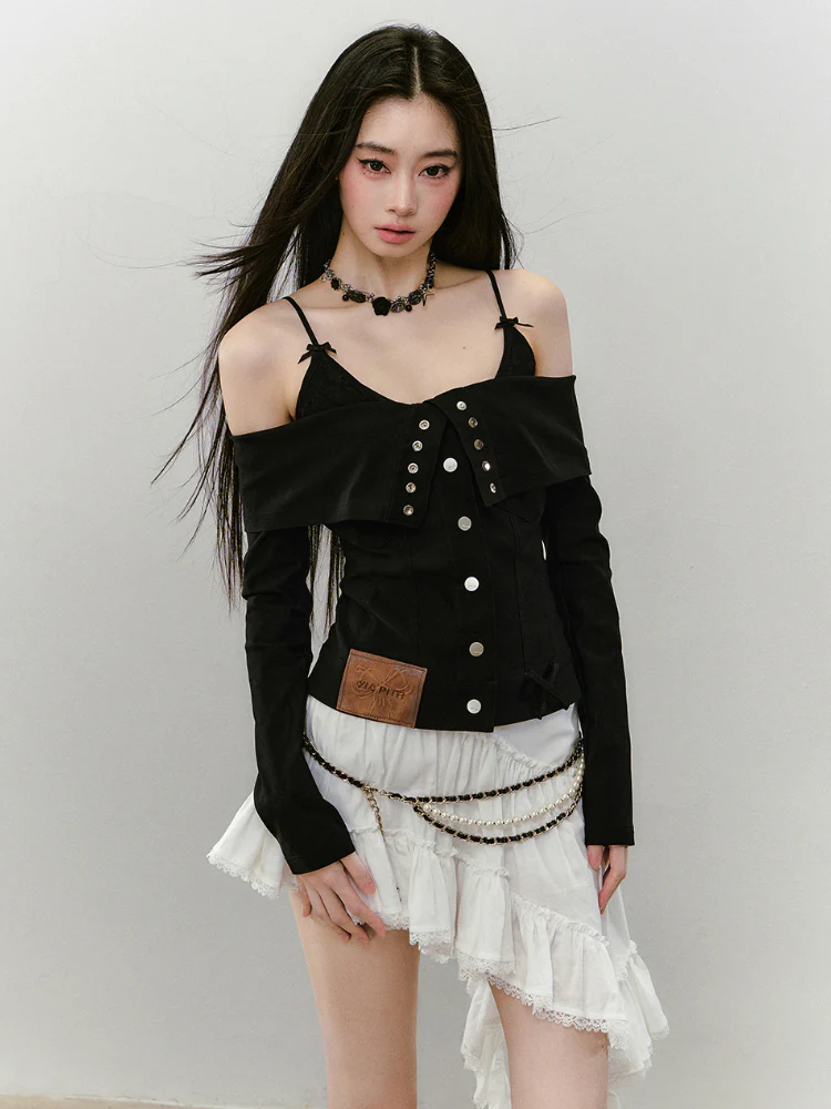 Collared Waist-fitted High-stretch Denim Jacket