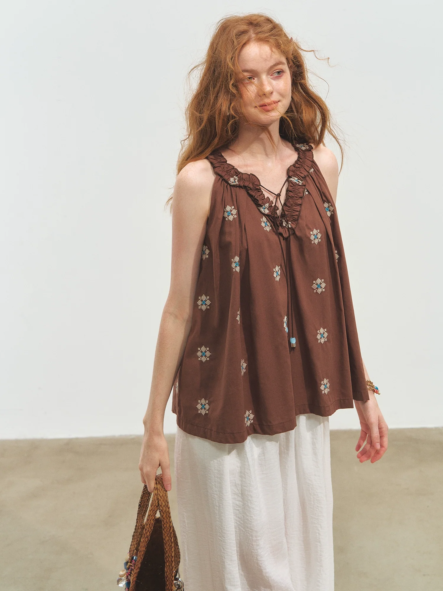 Polka Dot Halter V-neck Tank Top