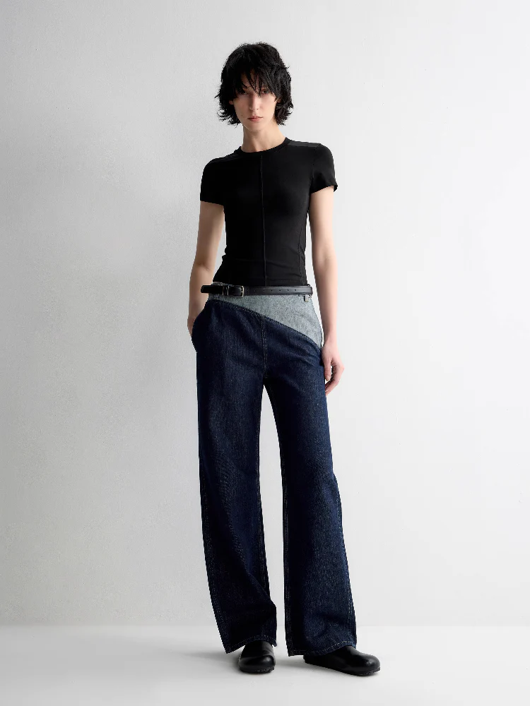 Color-Block Low-Rise Straight Pants