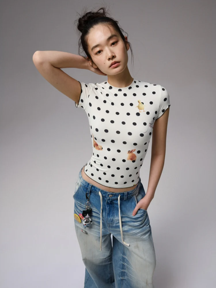 Cats & Dogs Love Polka Dot Print T-Shirt