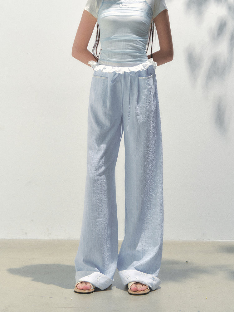 Vertical Striped Drawstring Waist Pink - Blue Pants