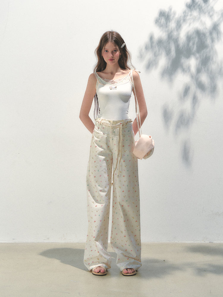 Ocean Print Straight-leg Pants