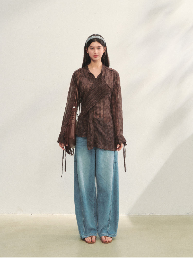 Irregular Cuff Tie-up Sunscreen Shirt