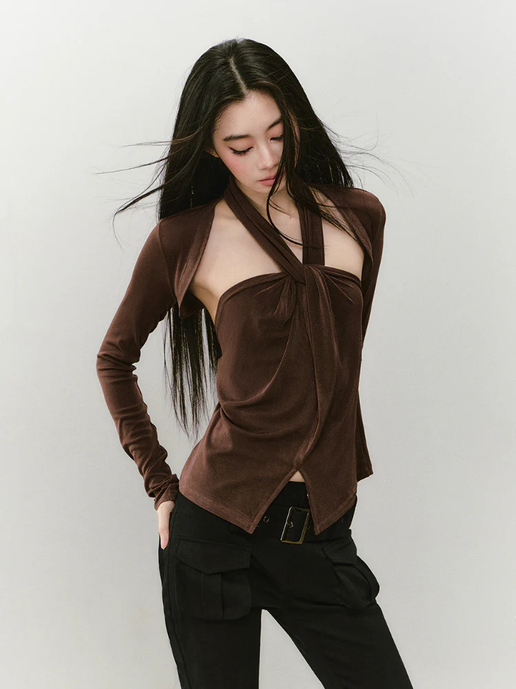 Knitted Halter Neck Slit Tank Top