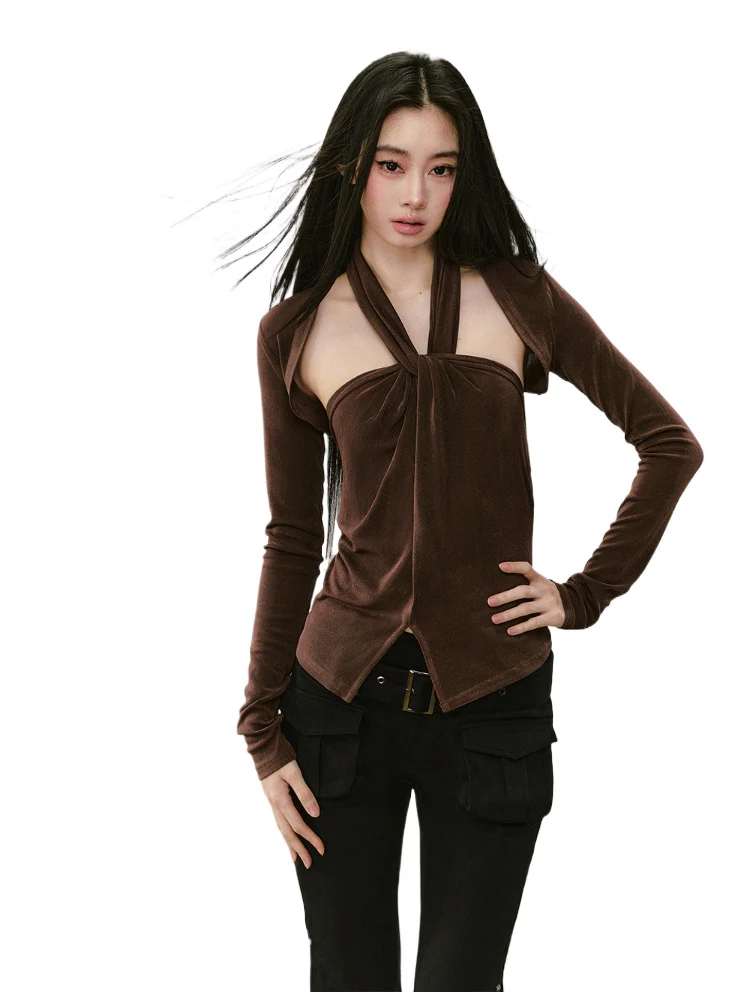 Knitted Halter Neck Slit Tank Top