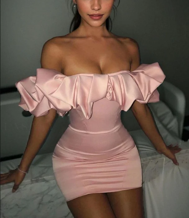 Sexy Off Shoulder Bodycon Cocktail Dress Pink Short Birthday Dress Homecoming Dress S685