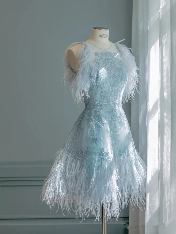 Beautiful A Line Short Blue Birthday Outfits Homecoming Dress For Teens S641