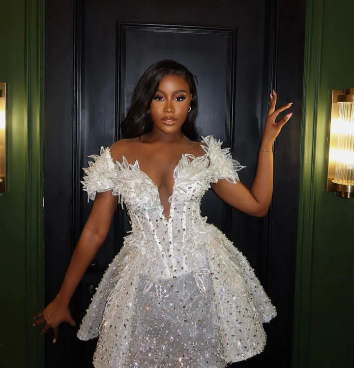 Charming White Off The Shoulder Organza Beaded Short Homecoming Dress Birthday Dress S689