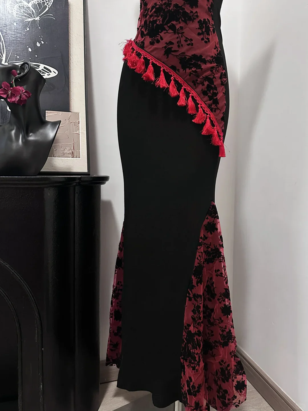 Classy Spaghetti Strap Black Burgundy Sheath Mermaid Birthday Party Dress Evening Gown S630