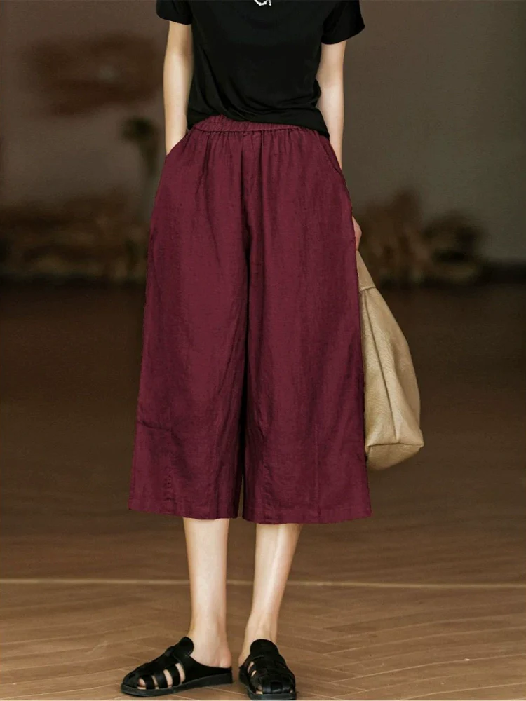Women Summer Linen Comfortable Loose Pants With Pocket