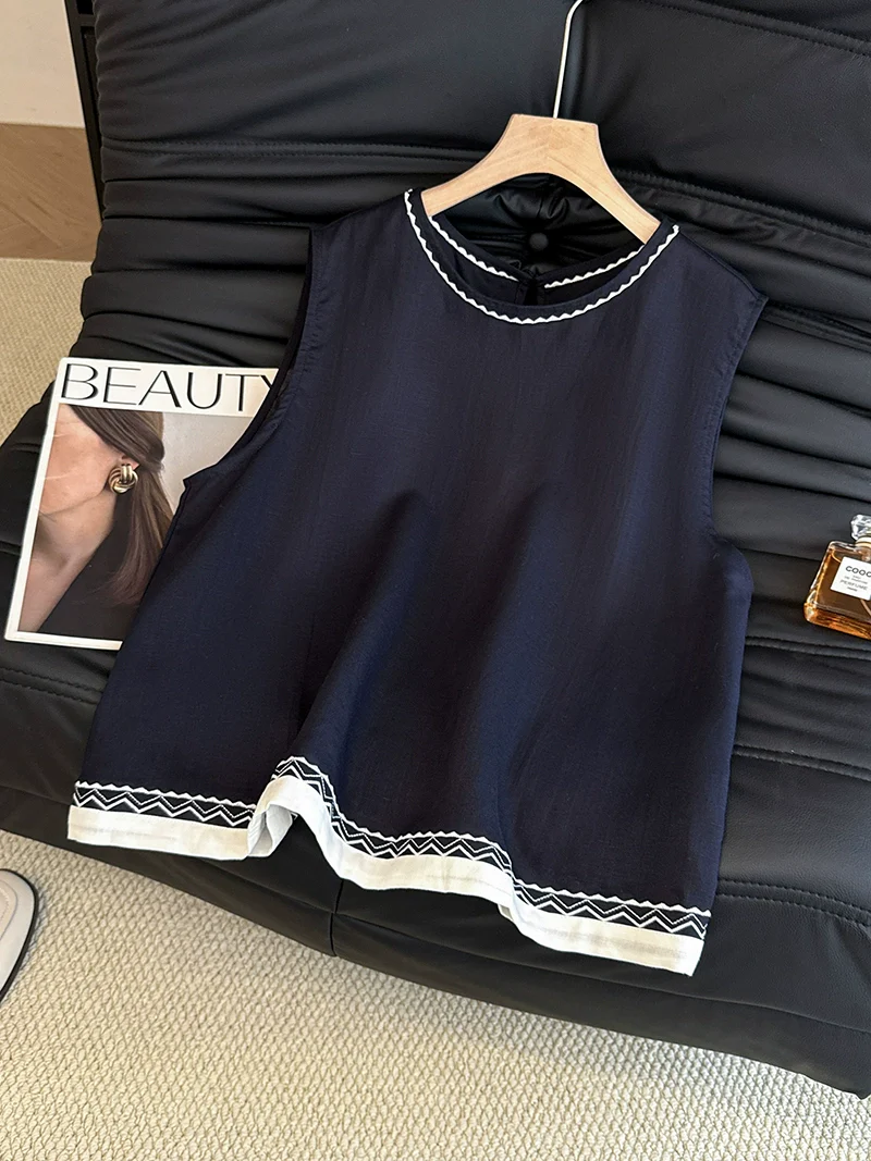 Versatile Linen Embroidered Sleeveless Tops