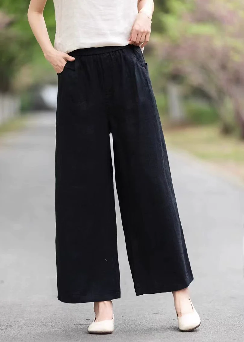 Summer Linen High Elastic Waist Loose Versatile Solid Color Pants
