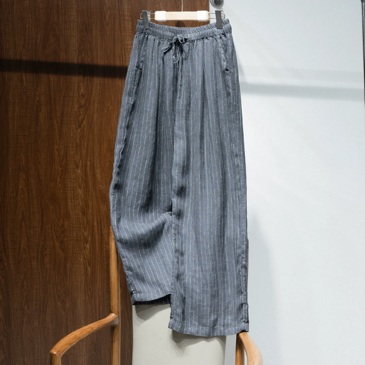 Summer Casual Linen Striped Loose Versatile Lace-Up Pants