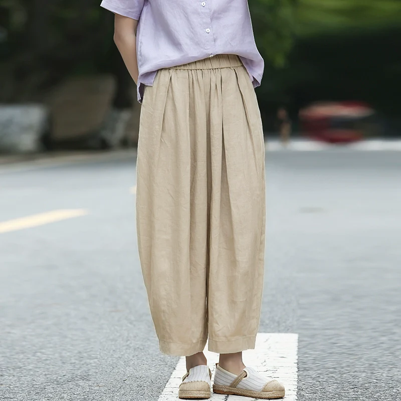 Autumn Retro Linen Casual Loose Versatile Cropped Pants