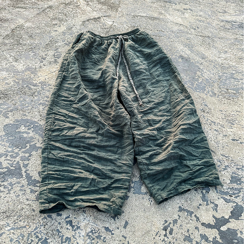 Retro Linen Washed Loose Casual Elastic Waist Pants