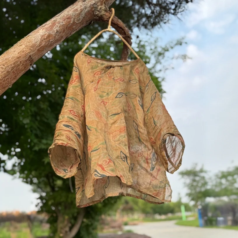 Retro Ramie Breathable Round Neck Frog Button Shirt