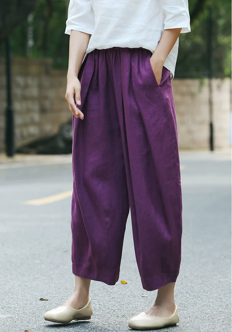 Autumn Retro Linen Casual Loose Versatile Cropped Pants