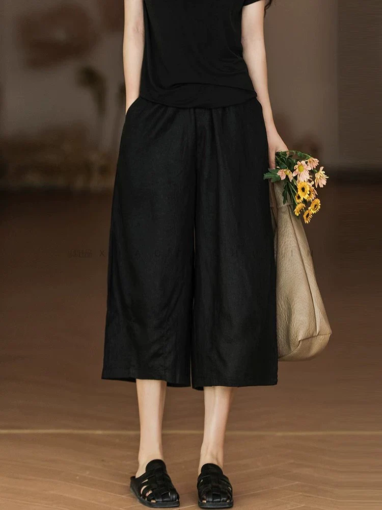 Women Summer Linen Comfortable Loose Pants With Pocket