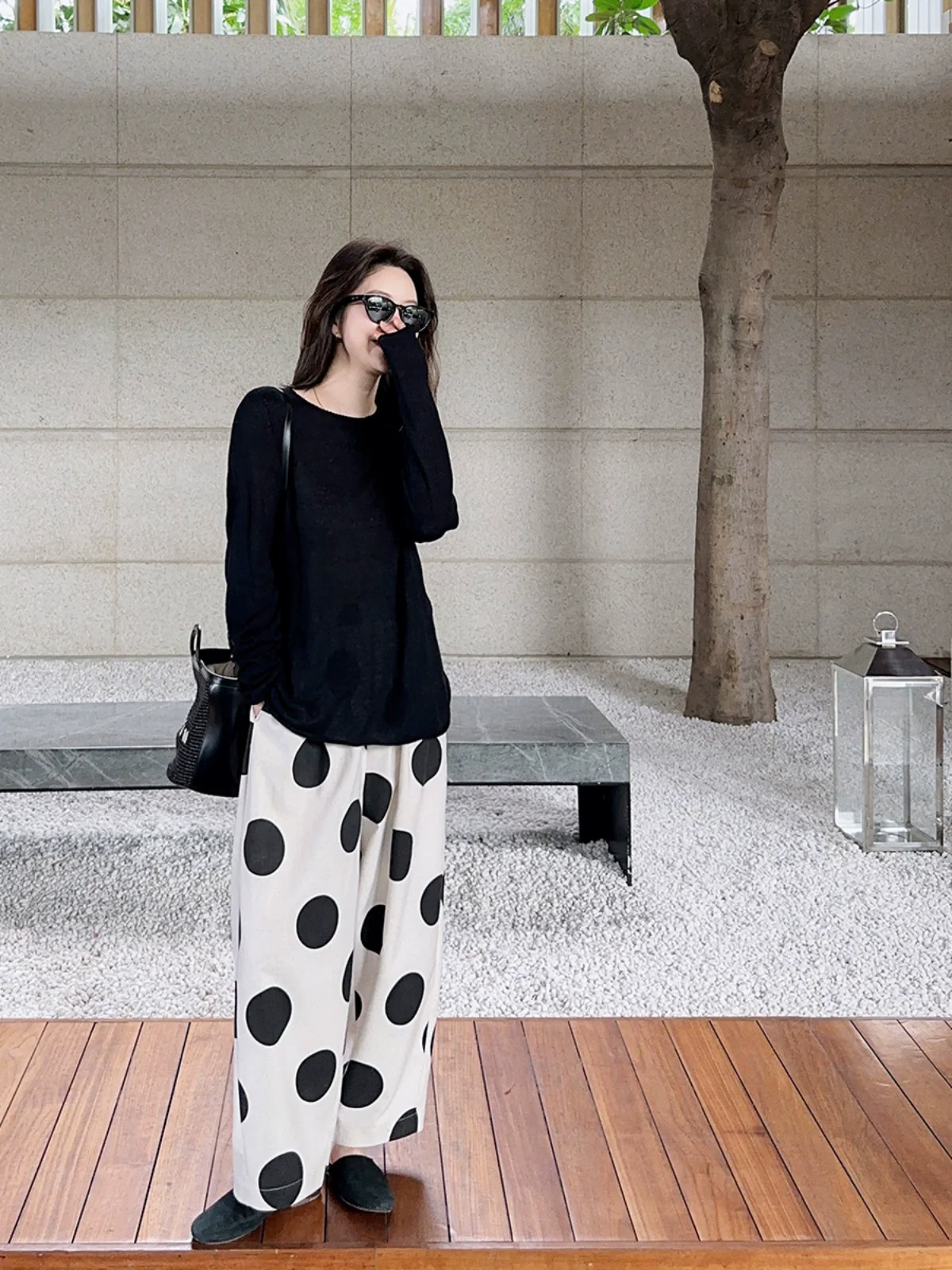 Women Cotton Linen Casual Everyday Loose Polka Dot Pants