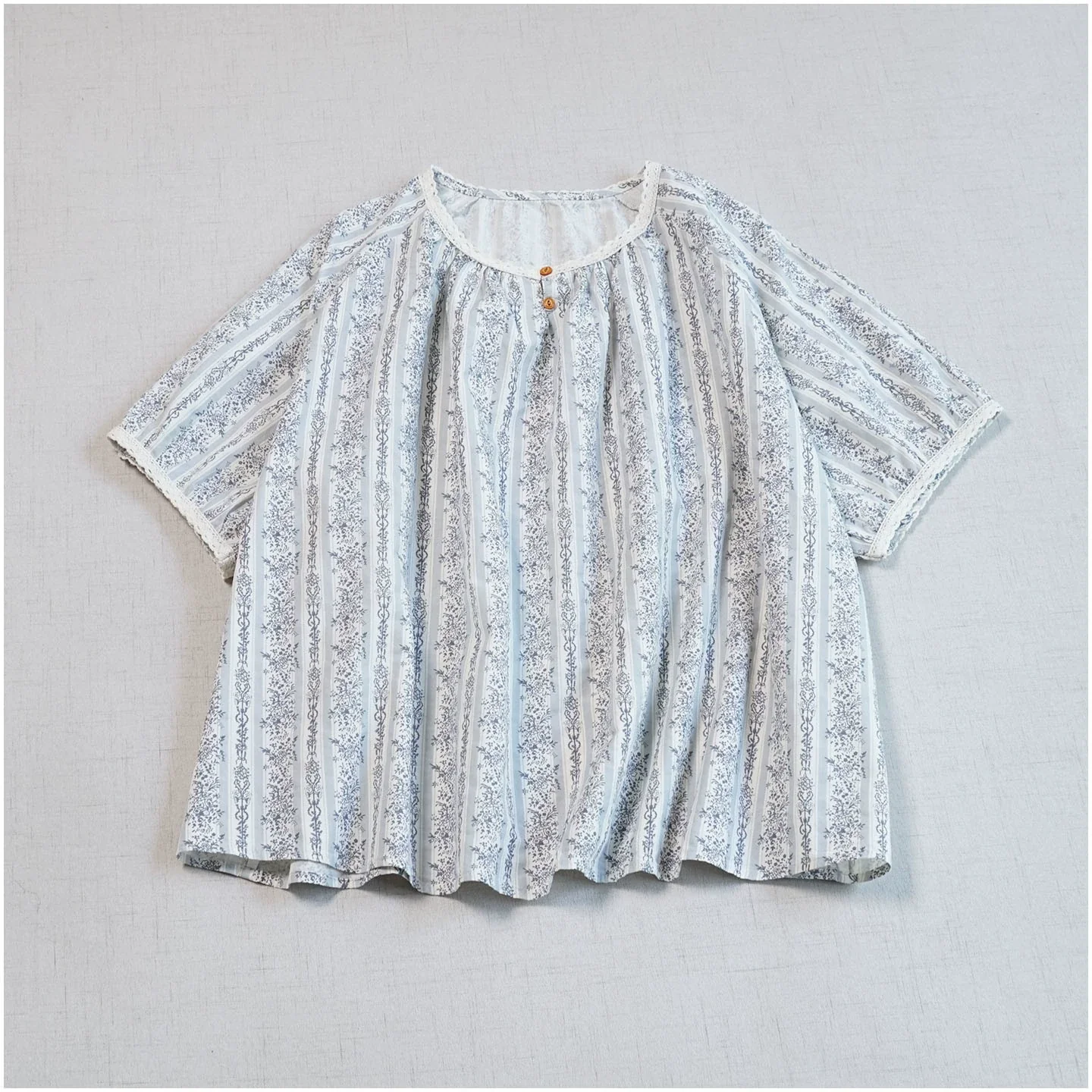 Summer Retro Cotton Round Neck Floral Loose T-Shirt