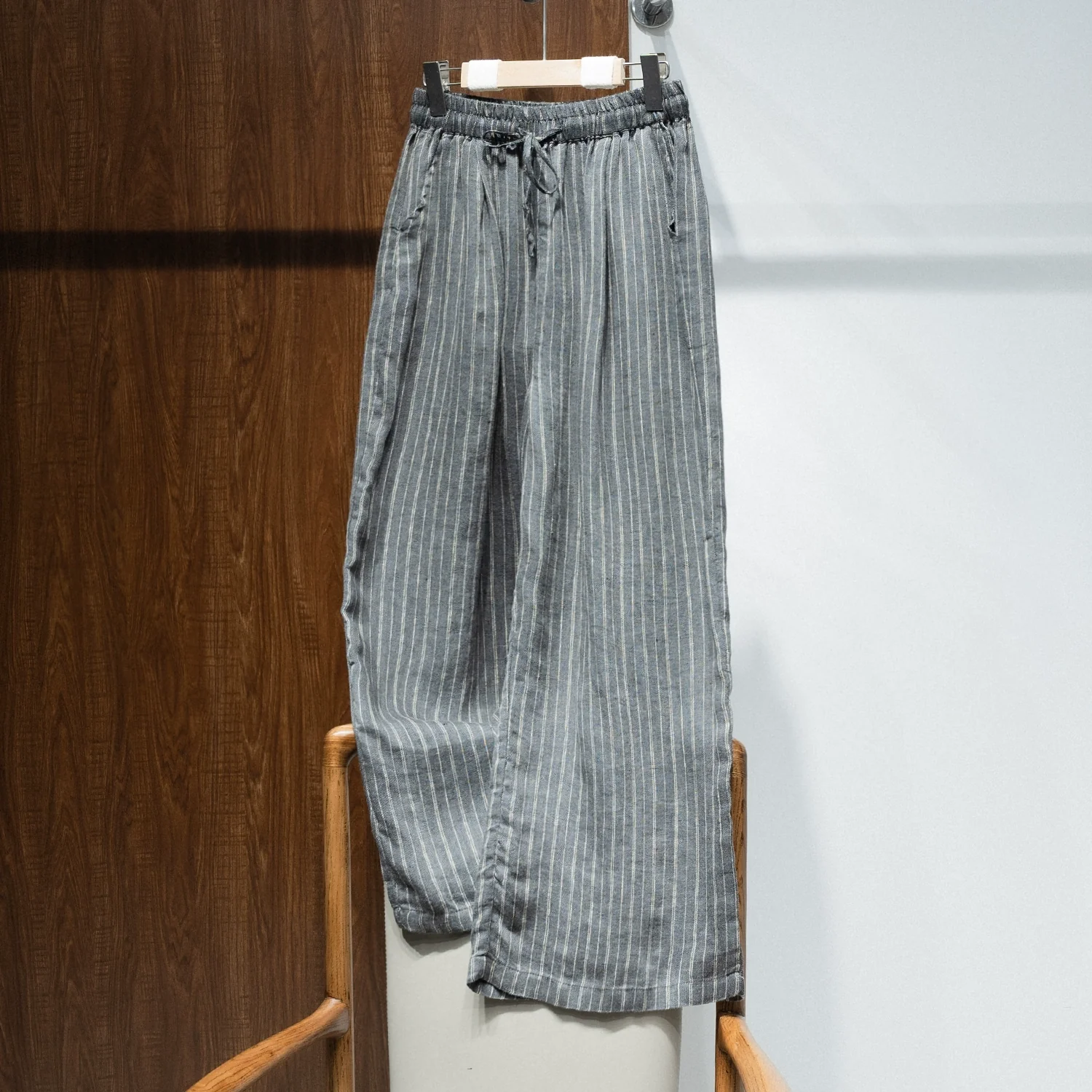 Summer Casual Linen Striped Loose Versatile Lace-Up Pants