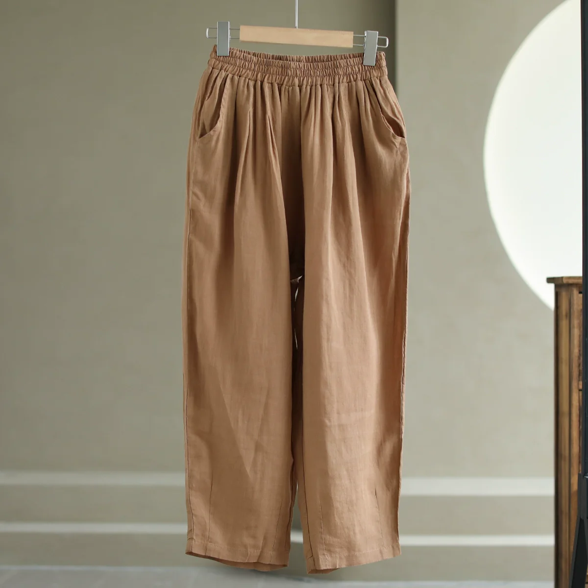 Women Ramie Casual Loose Elastic Waist Pants