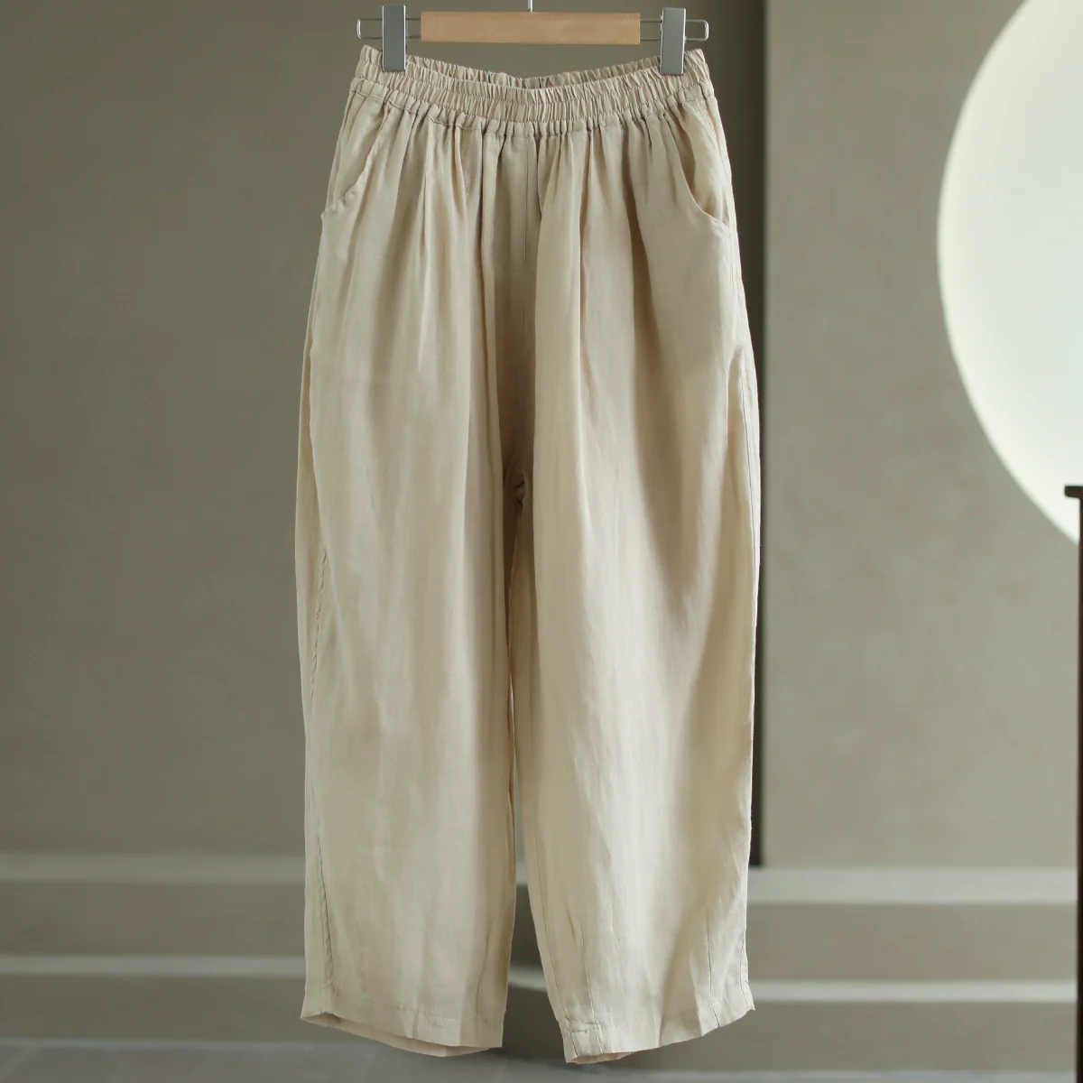 Women Ramie Casual Loose Elastic Waist Pants