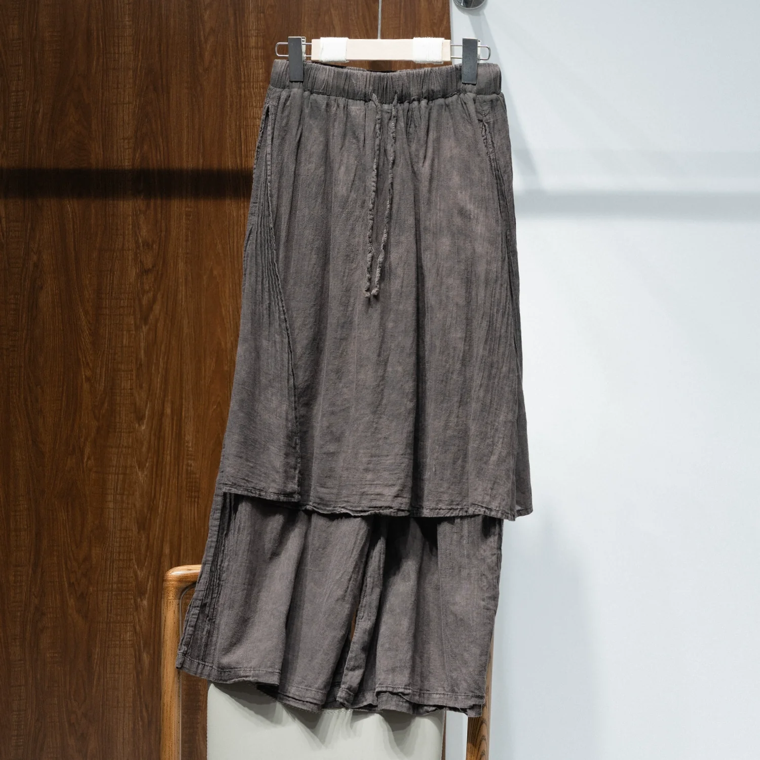 Summer Retro Cotton Linen Washed High Elastic Waist Pants