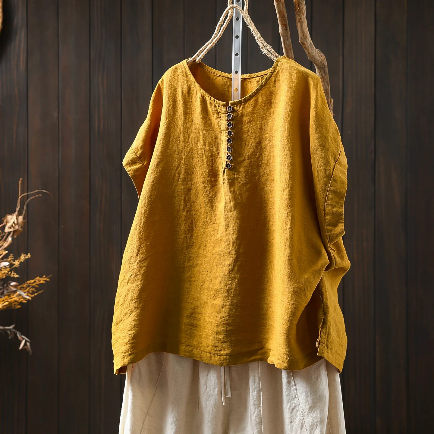 Summer Linen Breathable Round Neck Loose Casual Tops