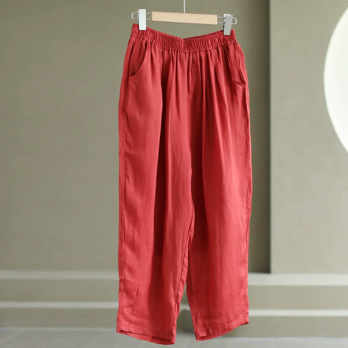 Women Ramie Casual Loose Elastic Waist Pants