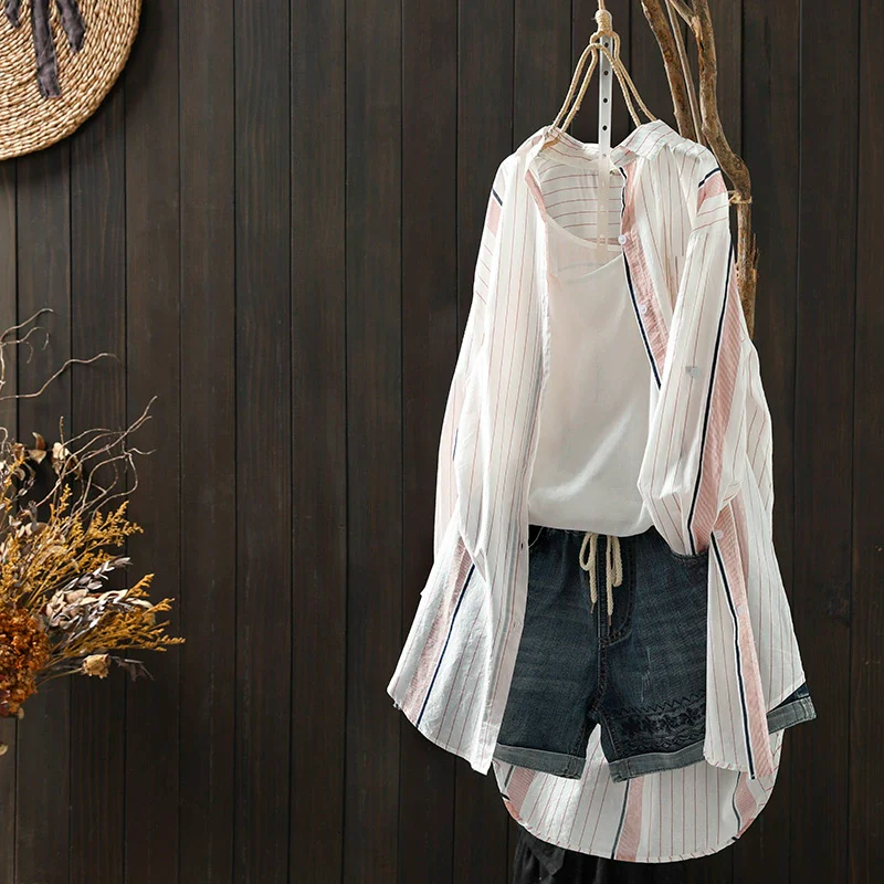 Summer Casual Cotton Thin Soft Versatile Striped Shirt