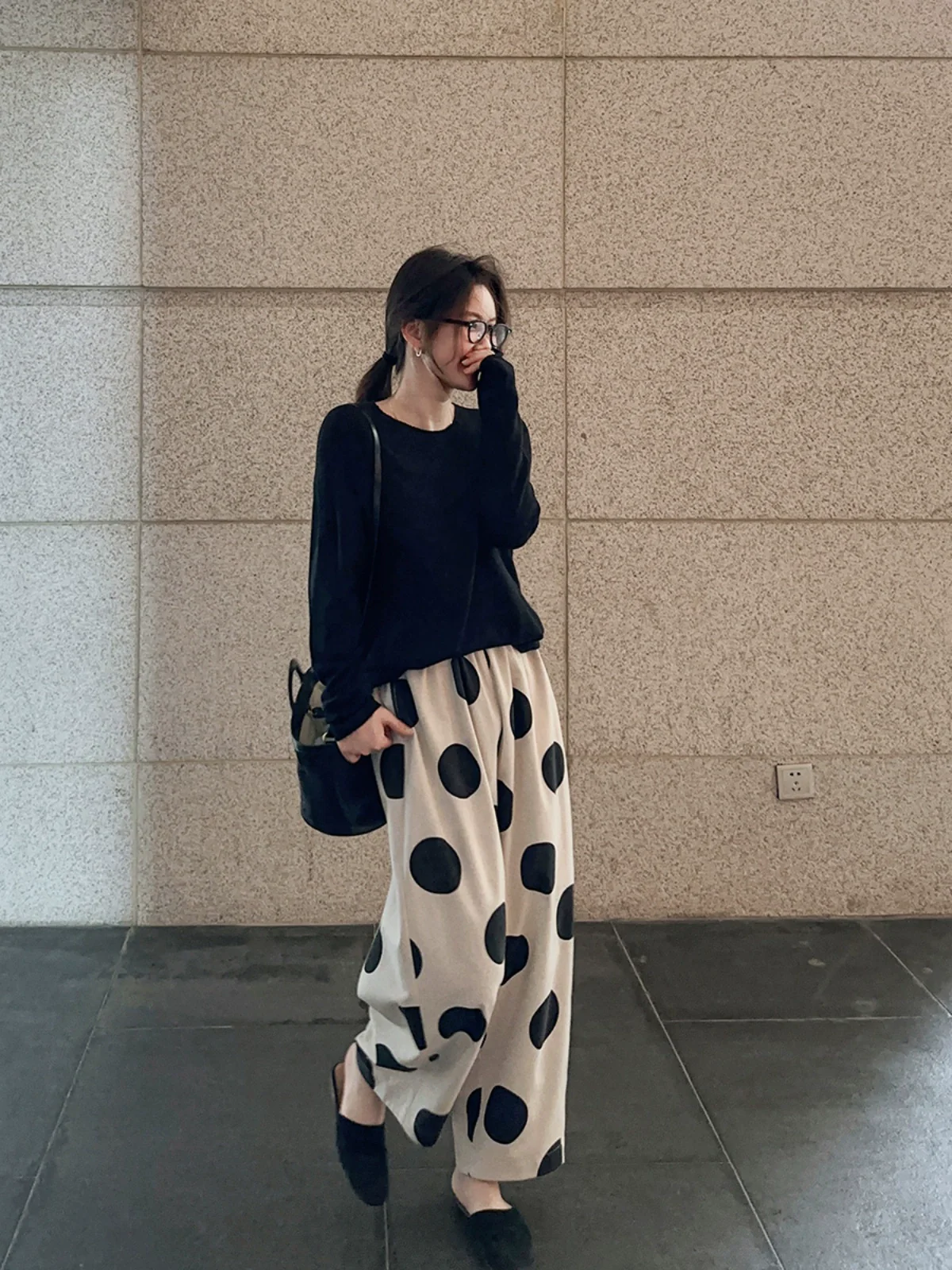 Women Cotton Linen Casual Everyday Loose Polka Dot Pants