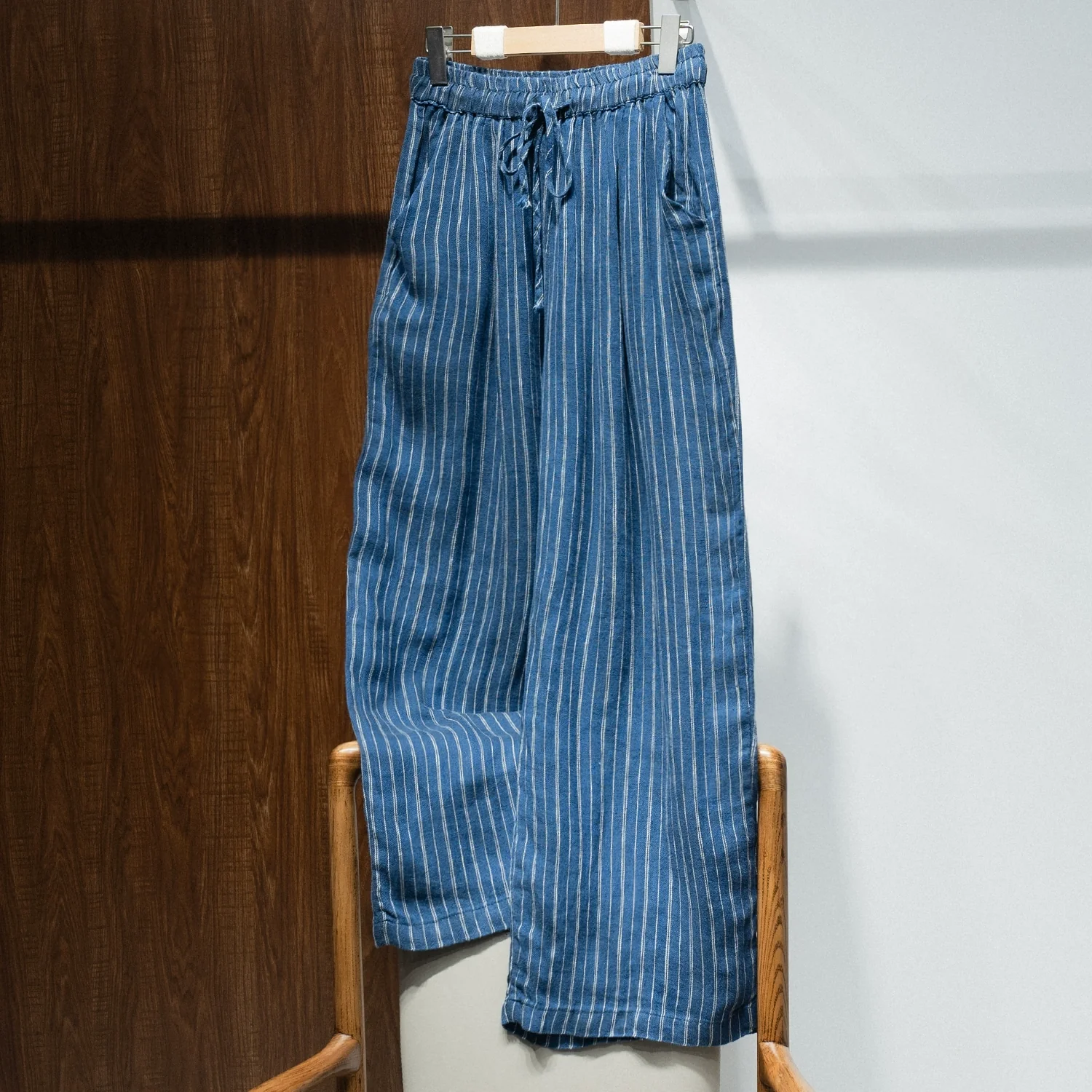 Summer Casual Linen Striped Loose Versatile Lace-Up Pants