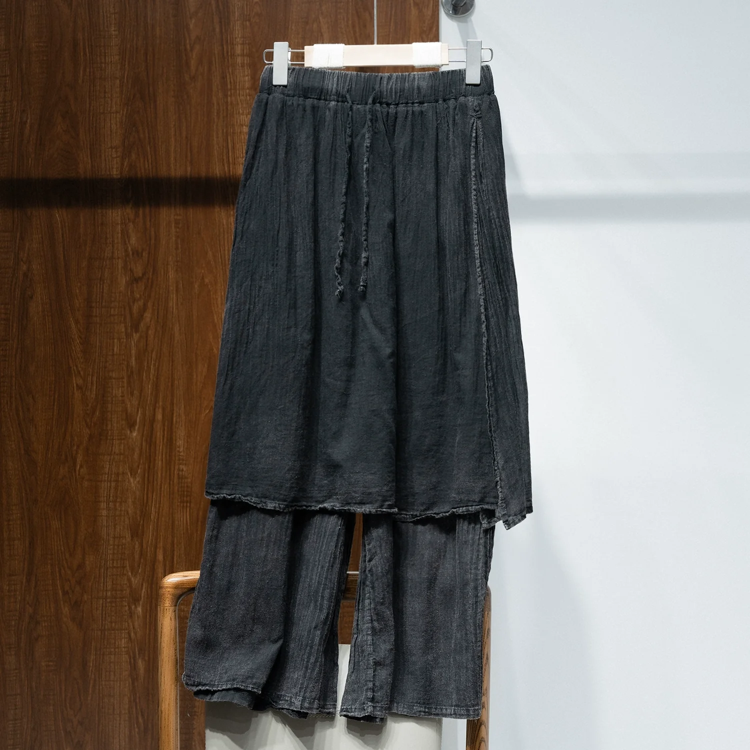 Summer Retro Cotton Linen Washed High Elastic Waist Pants