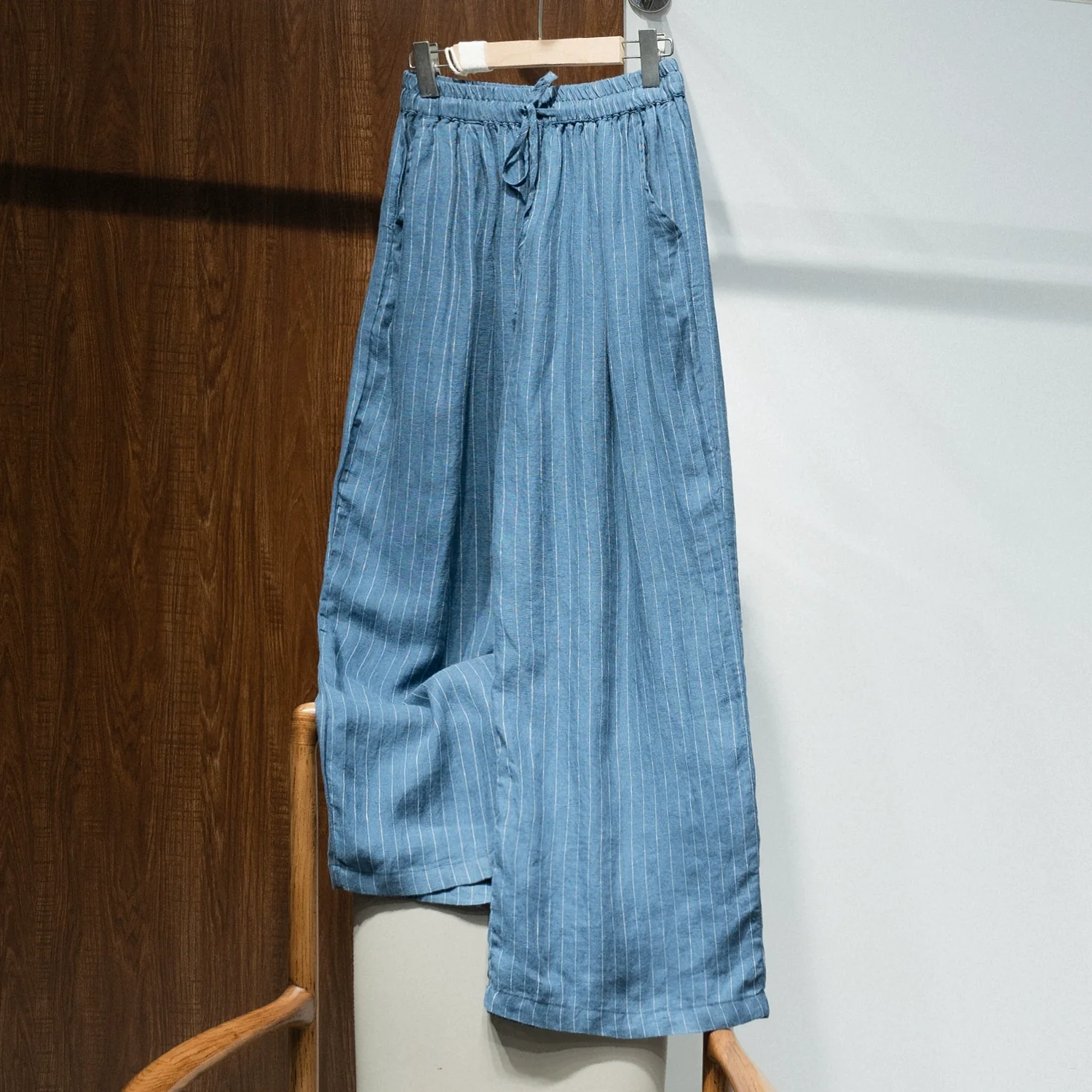 Summer Casual Linen Striped Loose Versatile Lace-Up Pants